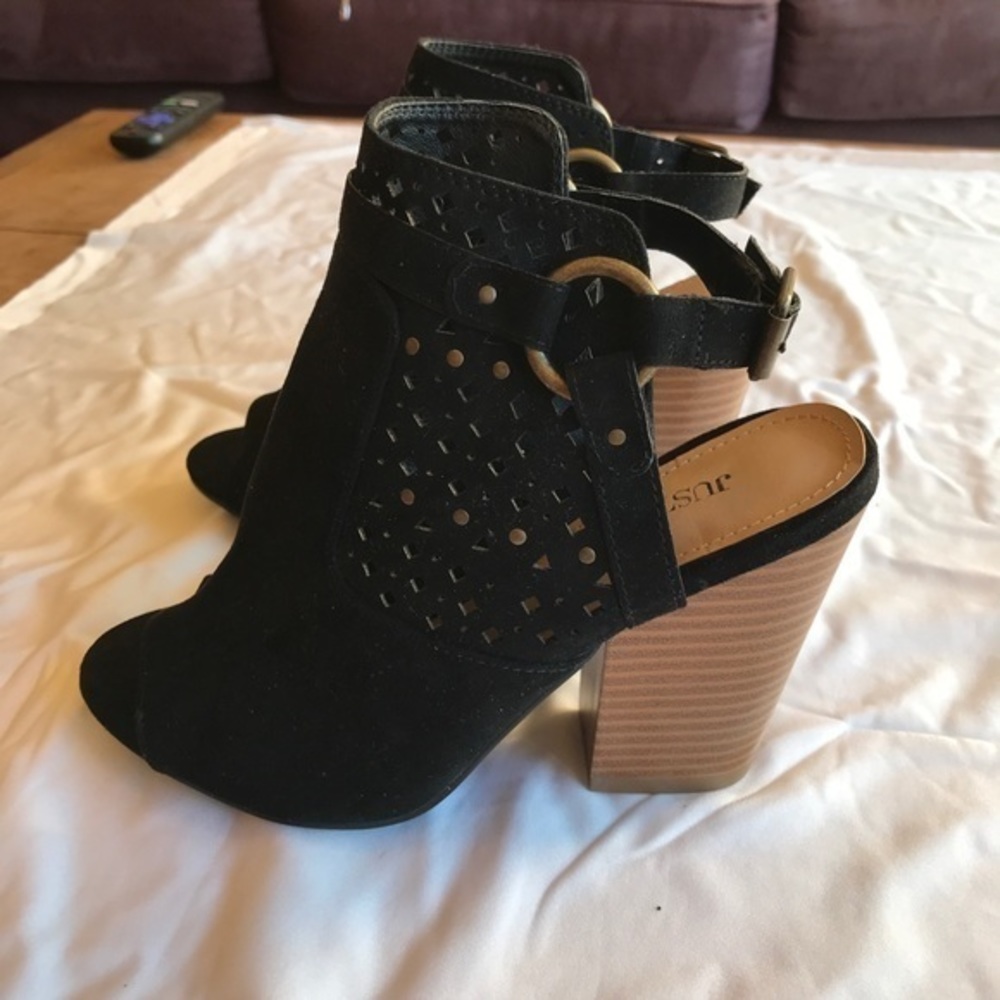 JUSTFAB Black RAELYNN WW Open Toe and Heel,  Square Heel Shoes-Size 7 NWOT - Picture 9 of 11